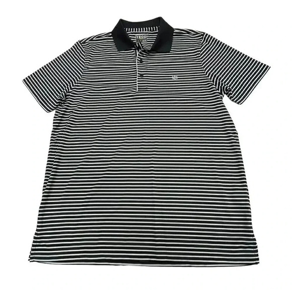 Men’s Izod Golf Black/white Stripe Polo Short Sleeve Size Medium - Picture 1 of 8